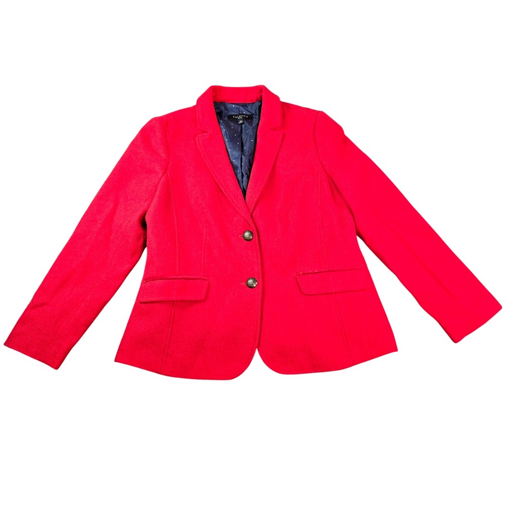 Talbots Petite Women's Red Wool Blend Blazer Jacket Polka Dot Lining 12P PH5090